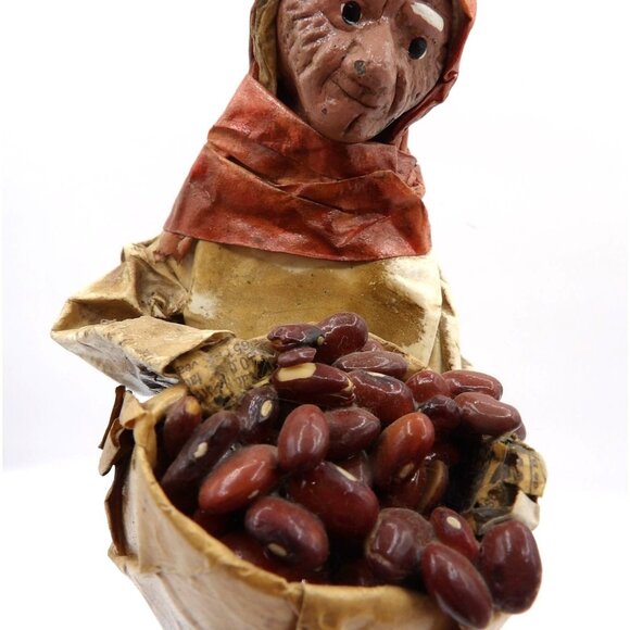 Viejita Papel Mache Old Woman w Bag of Beans Papier Mache 12x3½x3½ Mexico - Picture 3 of 6
